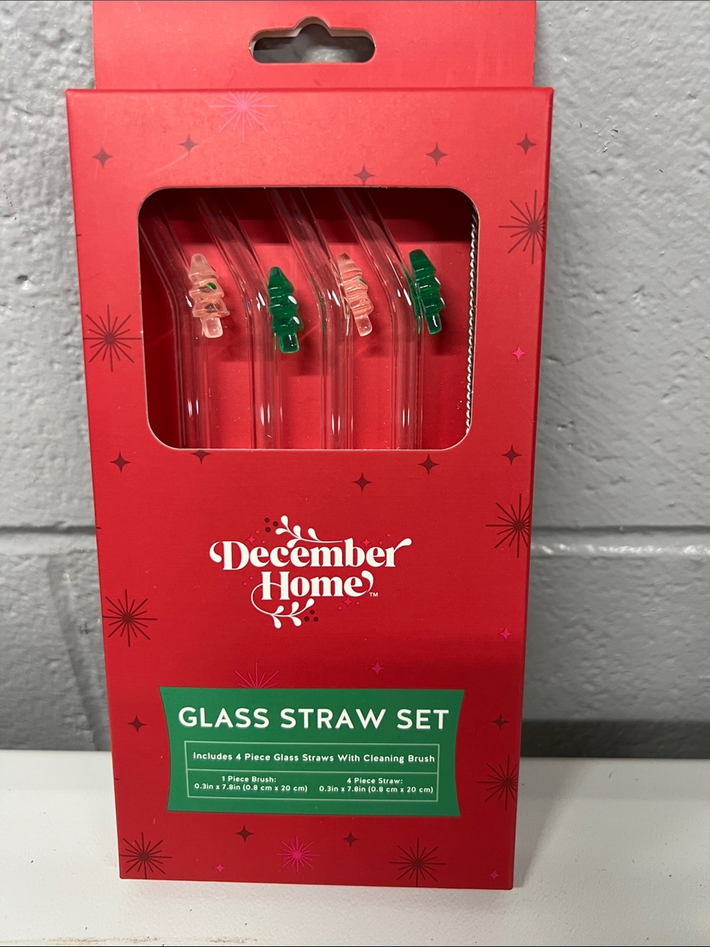 Green & Clear Glass Holiday Straw Set
